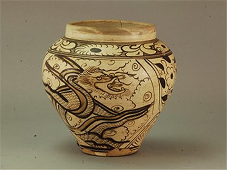  白釉褐花龙纹罐 元（1271-1368年）