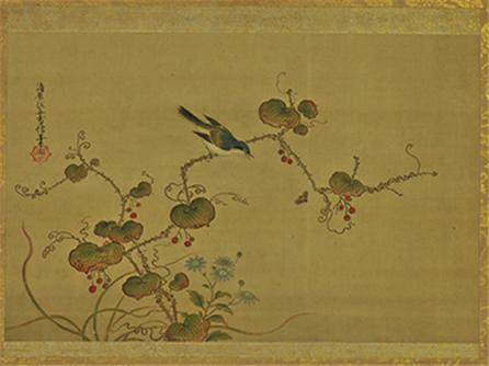  秋菊鸣禽图 轴  日本 清原雪信（1643-1682）年